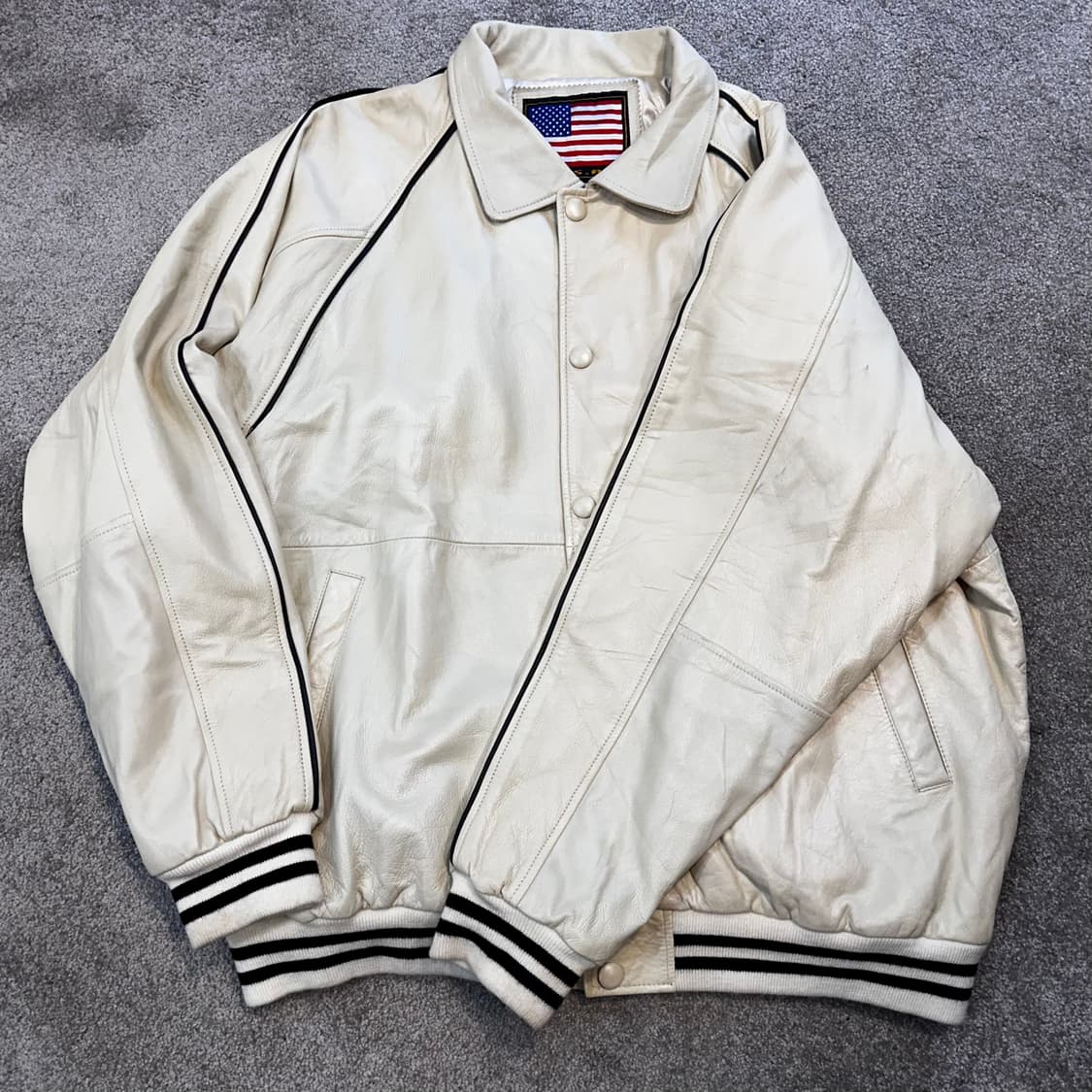 U.S.A 빈티지 크림 양가죽 봄버 항공점퍼2XL 상품이미지6