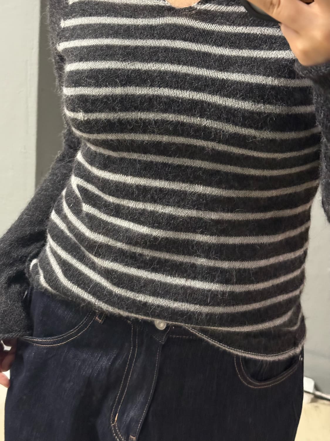 stripe pattern knit sleeve 상품이미지3