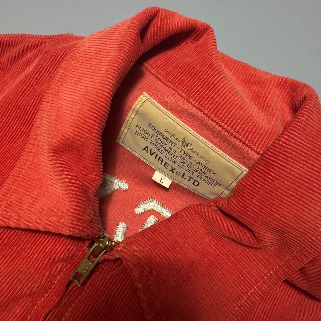 아비렉스 오렌지컬러 양면 자수로고 나발 플라이트 코듀로이 블루종 자켓 상품이미지3