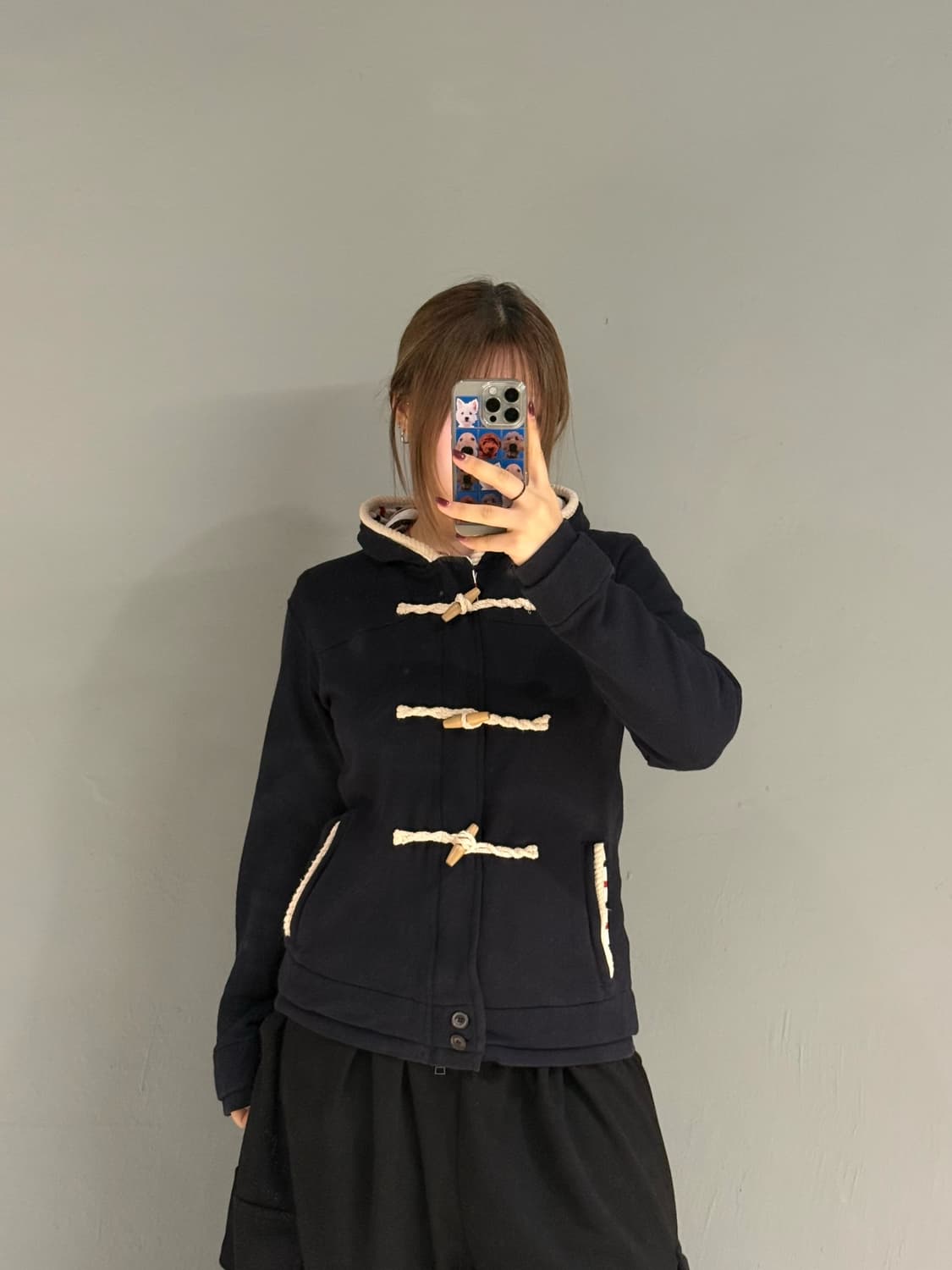inner stripe duffle button hood zip-up 상품이미지1