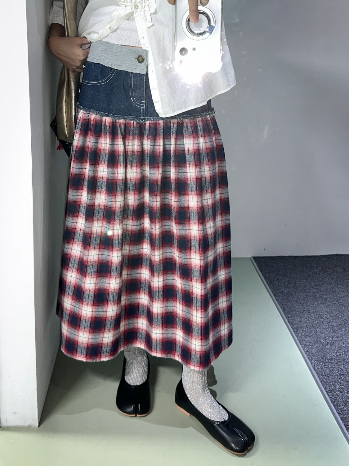 check/denim long skirt 상품이미지2