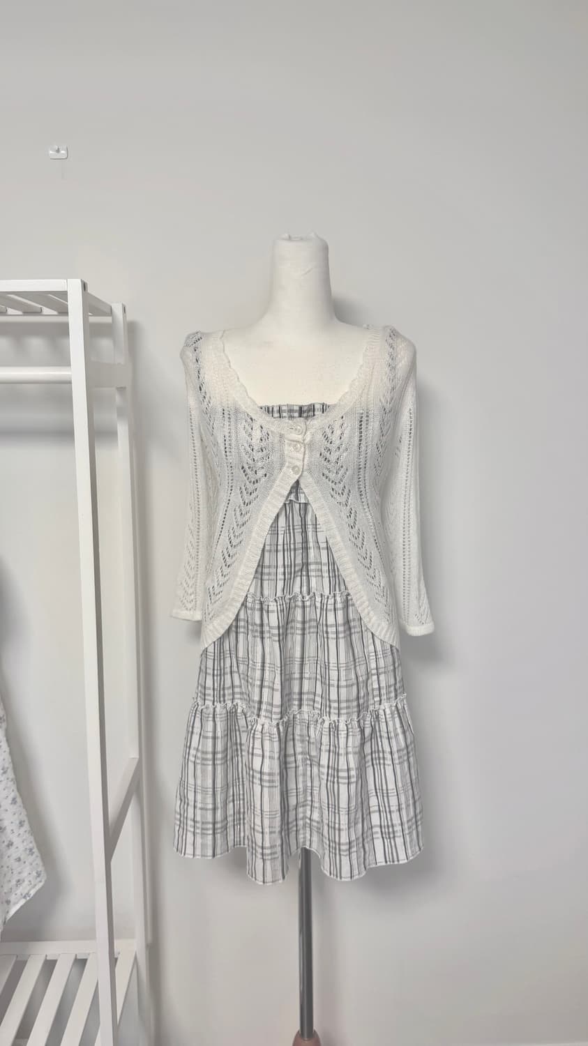 일본빈티지 모리걸 체크원피스 가디건 세트 상품이미지1