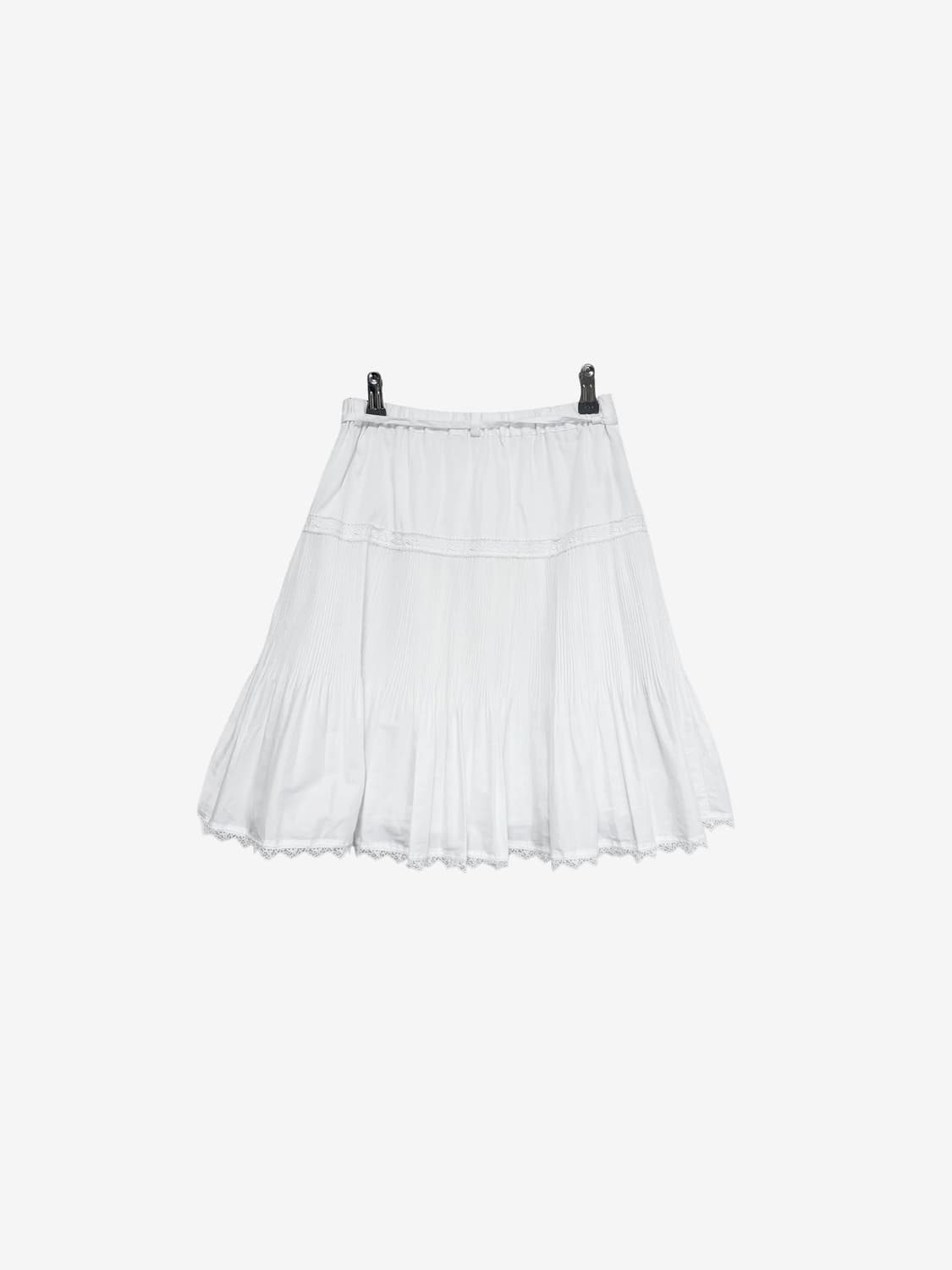 Lace Trim Pleated Midi Skirt - White 상품이미지7