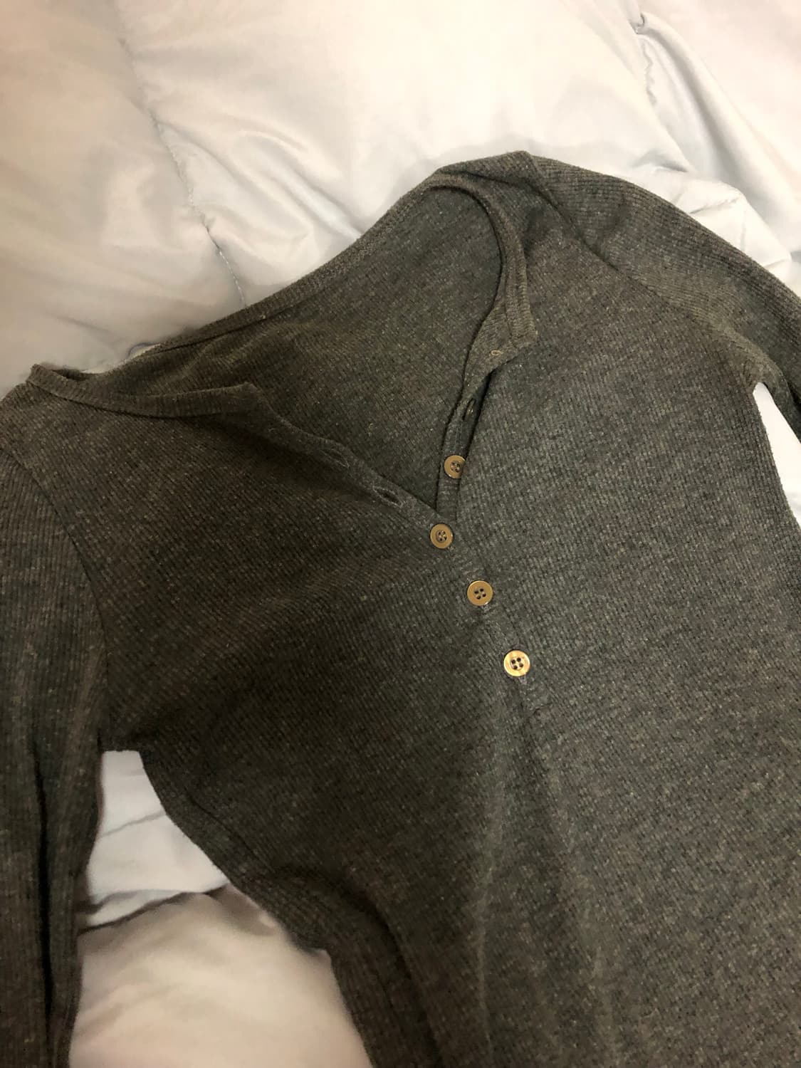 차콜 골지 헨리넥 y2k 긴팔티셔츠 상품이미지2