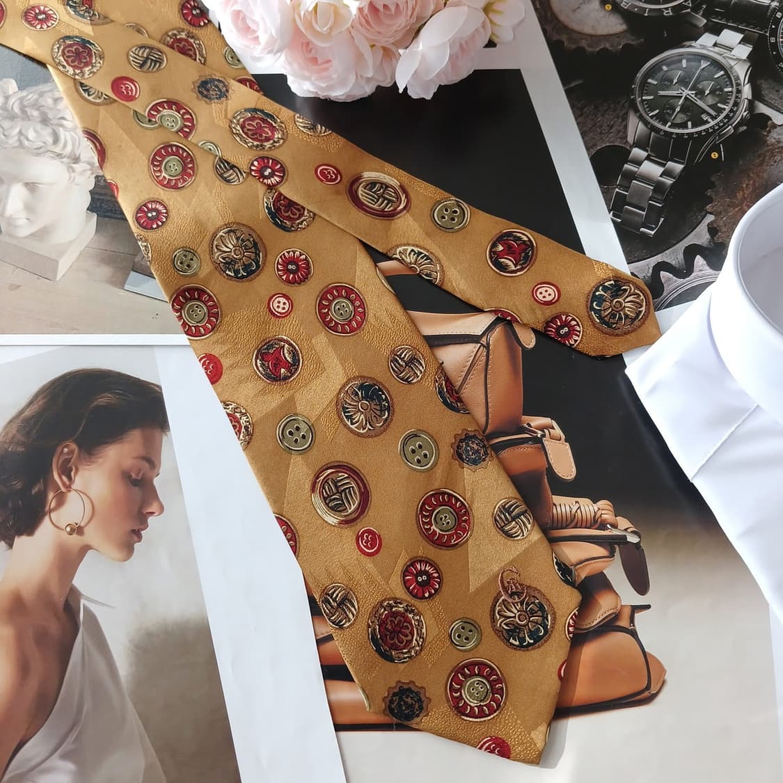 세루티 실크 골드 버튼 패턴 넥타이 9.3cm A등급 A18824
 상품이미지3