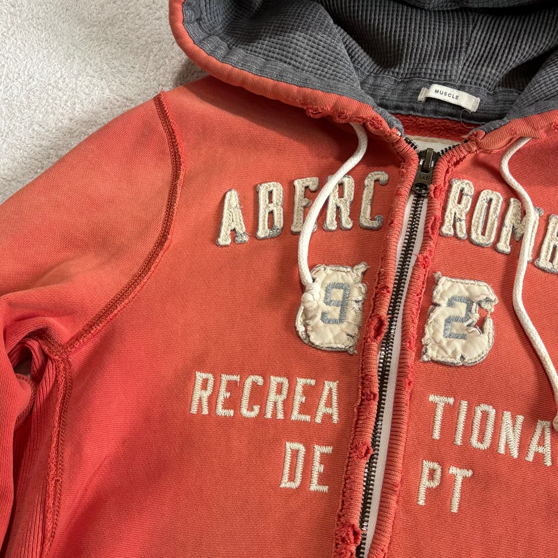 아베크롬비 오렌지 그라데이션 페이드 데미지 헤비 후드집업 상품이미지2