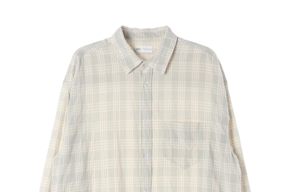 ZARA 라이트 베이지 미니멀 체크 셔츠 XL 상품이미지3