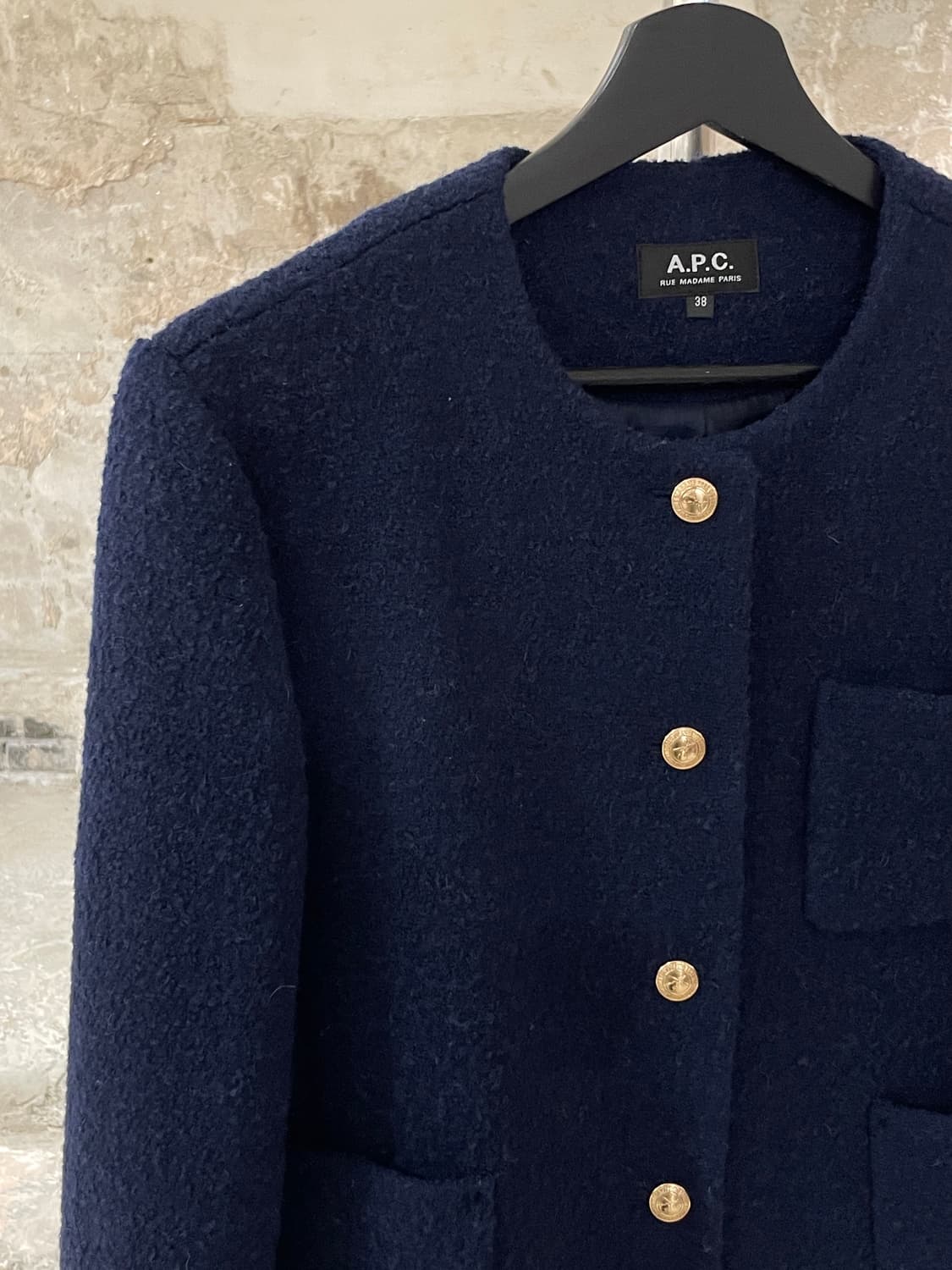 아페쎄 다크 네이비 금장 버튼 트위드 자켓 상품이미지2