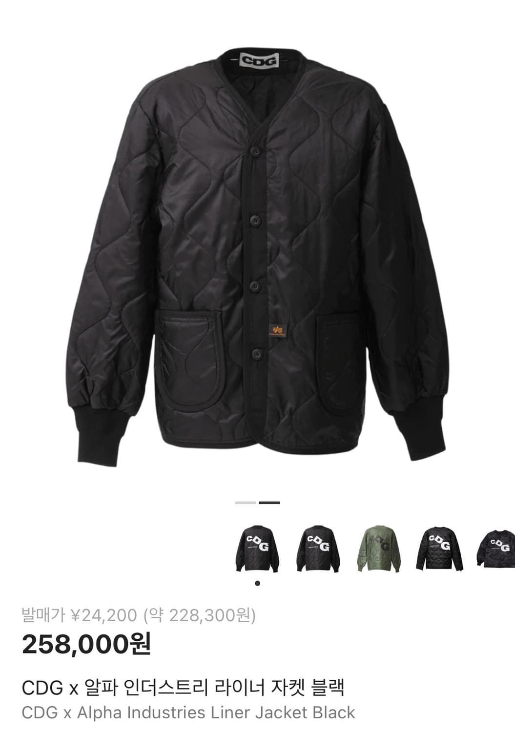 CDG x 알파 인더스트리 라이너 자켓 블랙  XL 상품이미지1