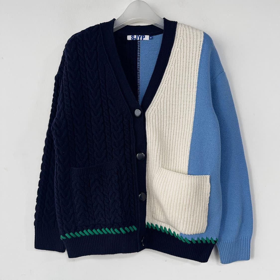 SJYP 컬러 블록 케이블 니트 가디건 상품이미지2