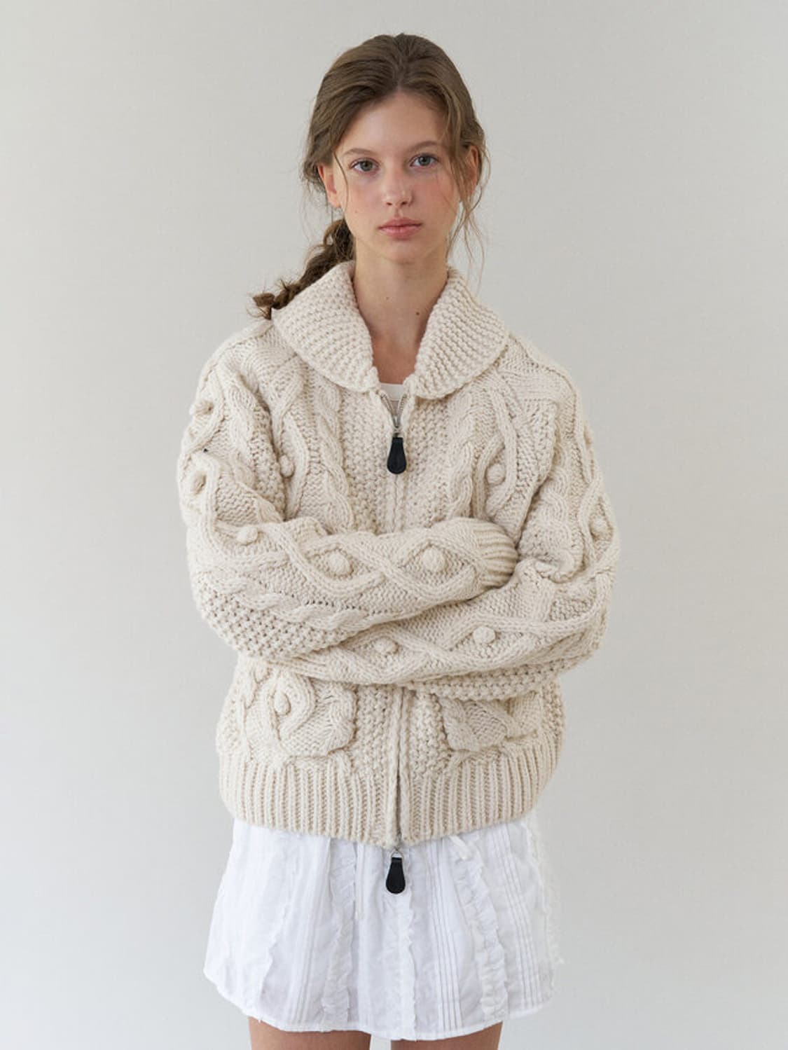 (새상품급) 헤더먼트 벨 가디건 크림 상품이미지1