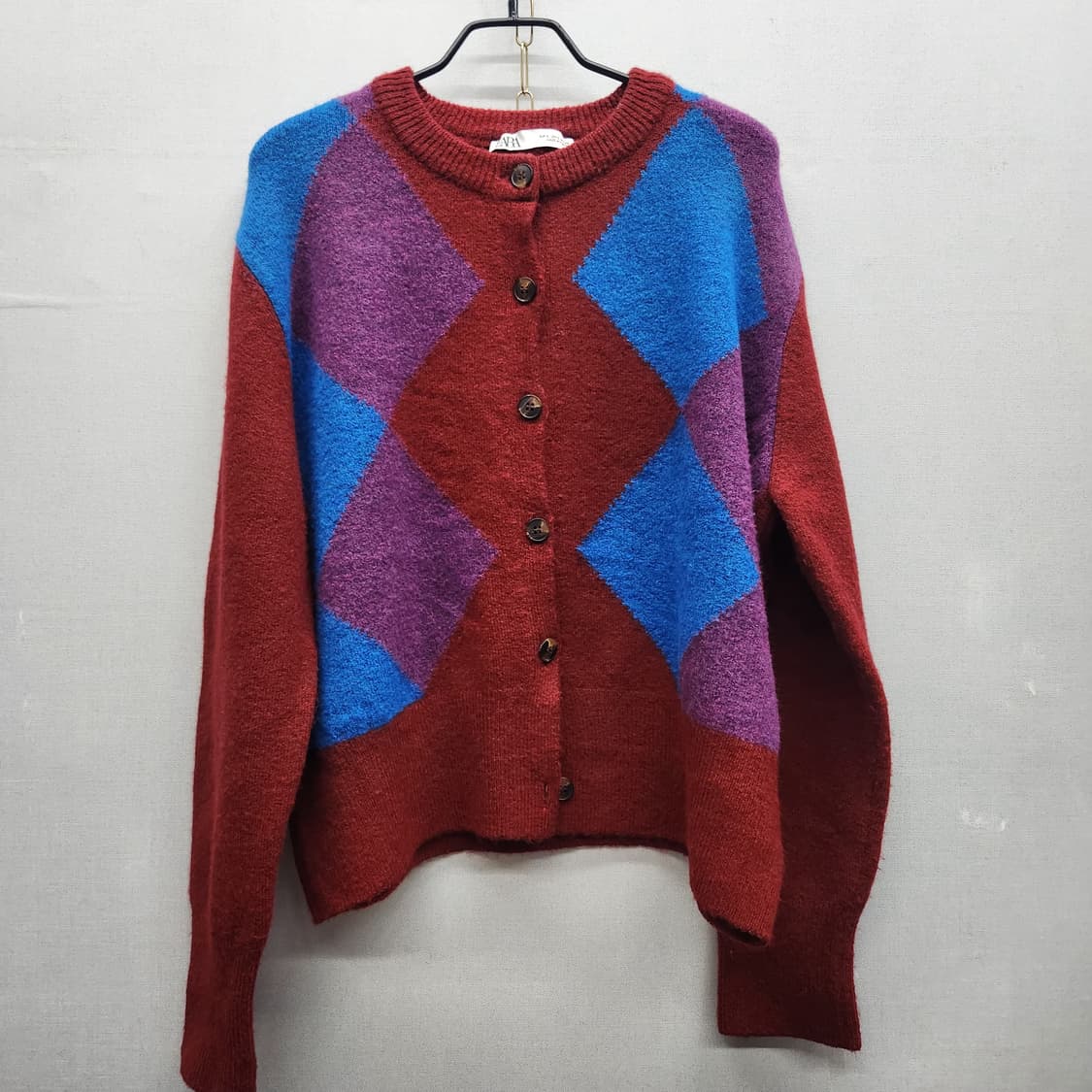 자라 ZARA 아가일 패턴 숏 가디건 XL 상품이미지1