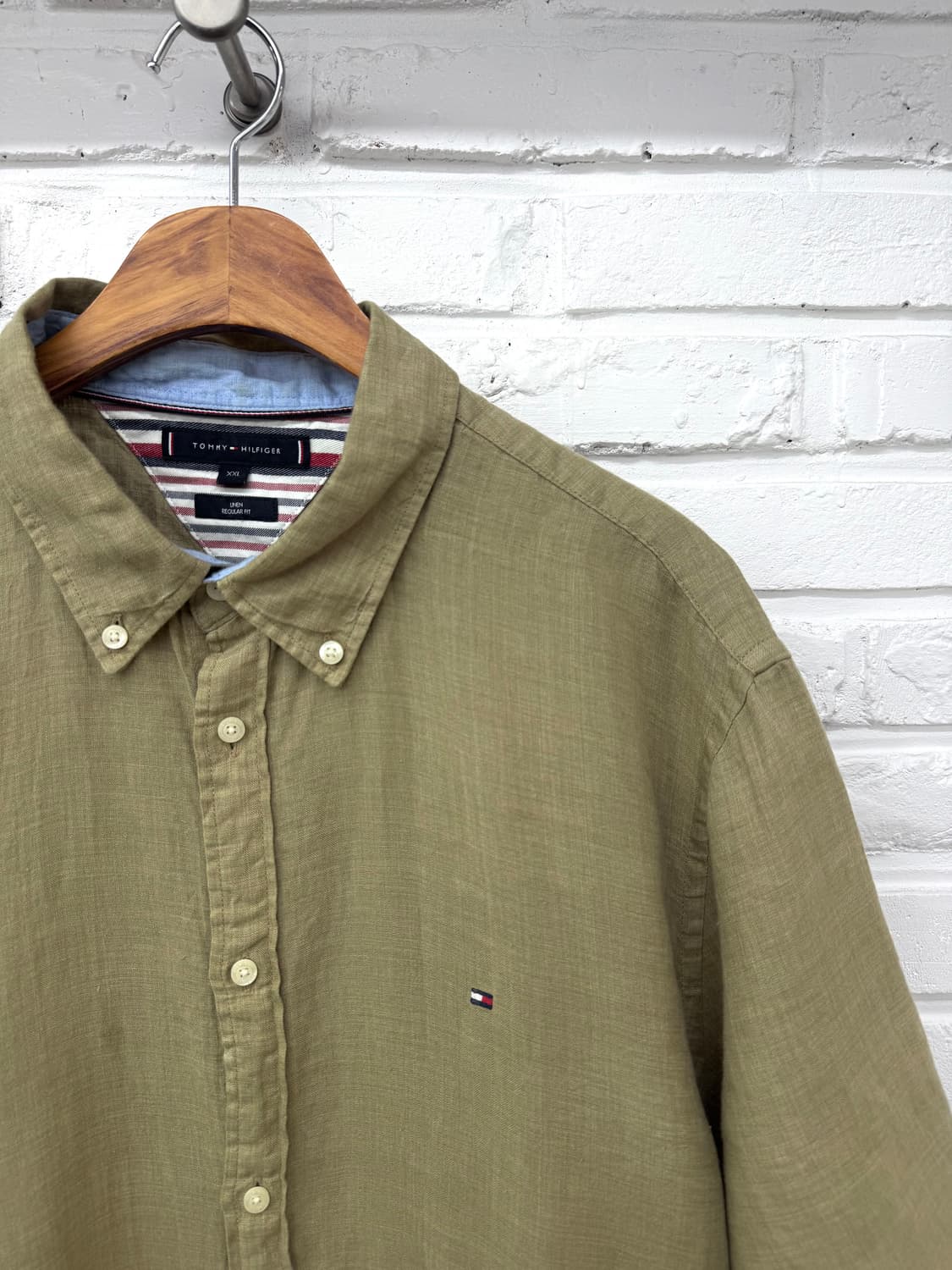 타미힐피거 카키 레귤러핏 린넨 반팔 셔츠 상품이미지4