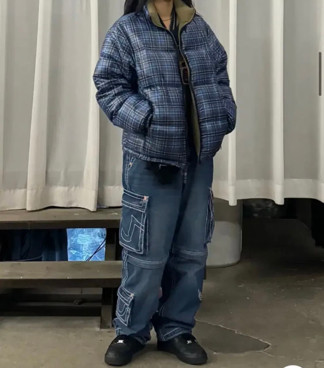 스컬프터 체크 리버시블 패딩 S사이즈 상품이미지3