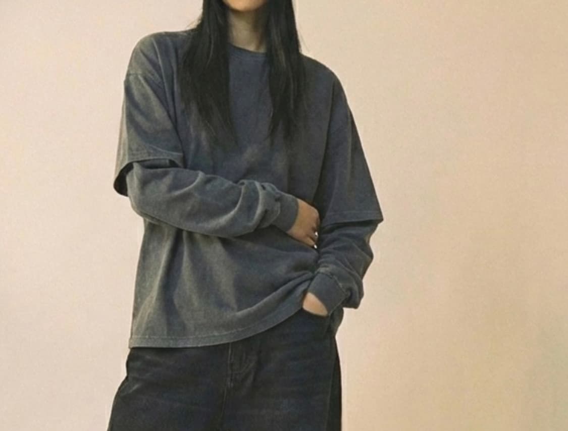 리브레너) 무신사 워싱 피그먼트 레이어드티 공용가능 반택시무배 상품이미지1