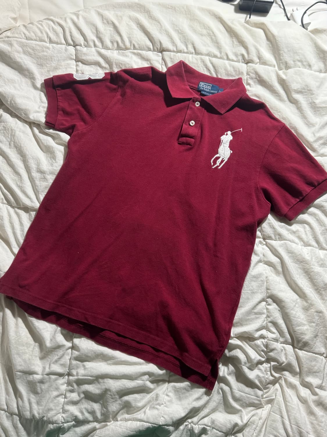 폴로 화이트 빅포니 카라 반팔티 와인 상품이미지1