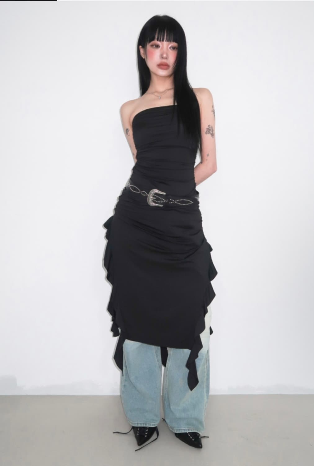 보헤미안 언발란스 러플 드레스 상품이미지1