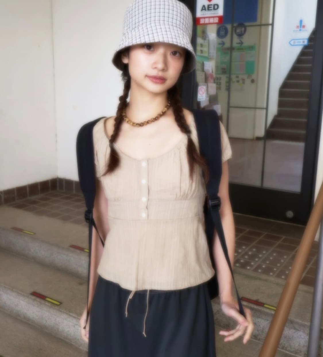 콜로신스 Uki Lace Blouse Beige Stripe 상품이미지2