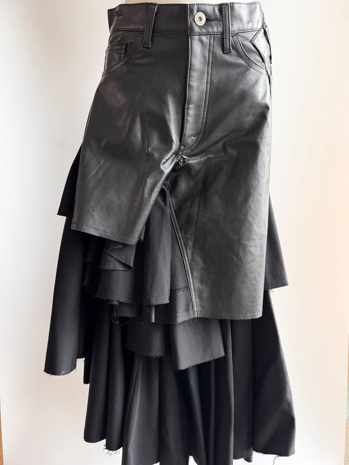 Junya Watanabe 레더 매치 러플 롱스커트 xs  상품이미지1