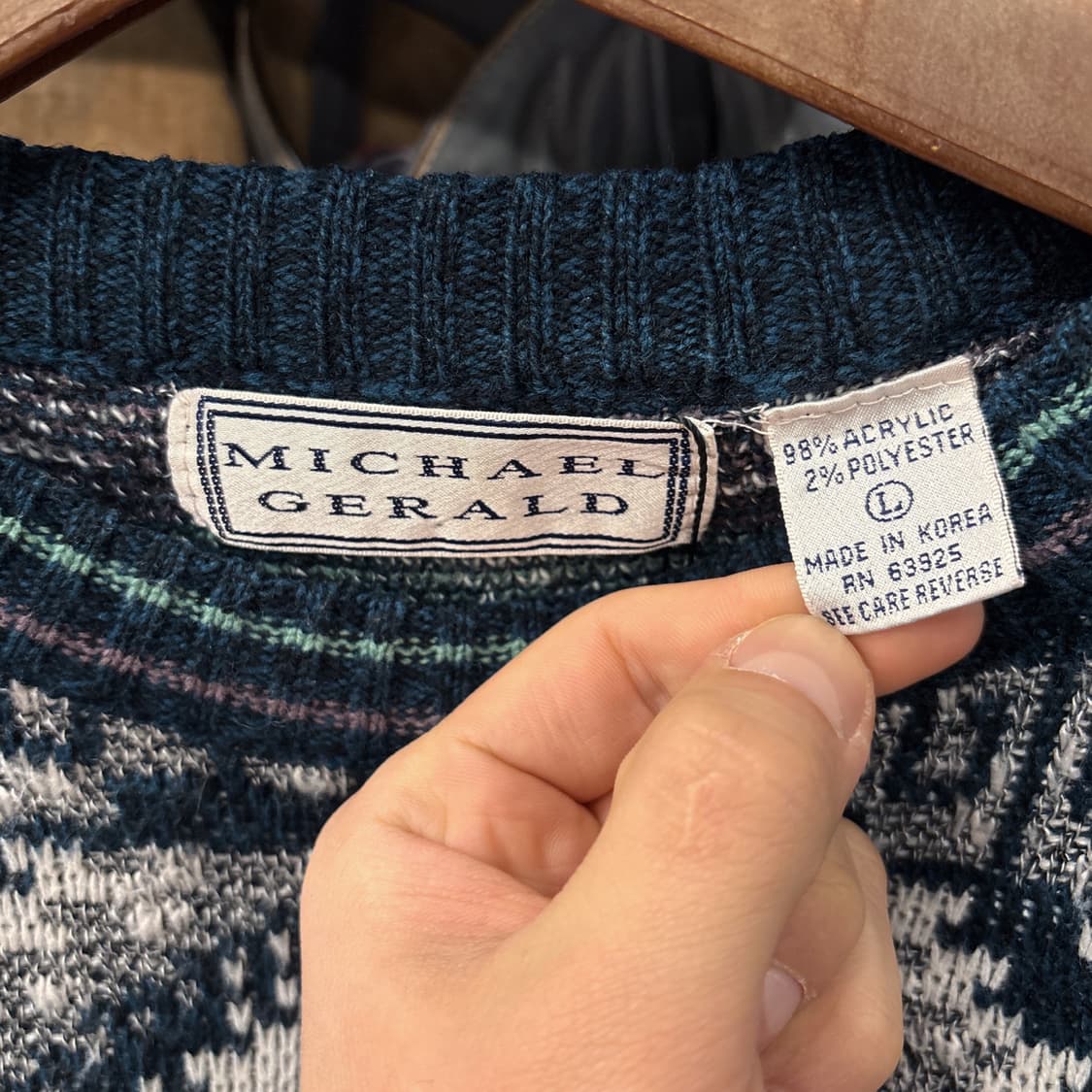 90s 빈티지 페어아일 패턴 울 니트 스웨터 상품이미지6