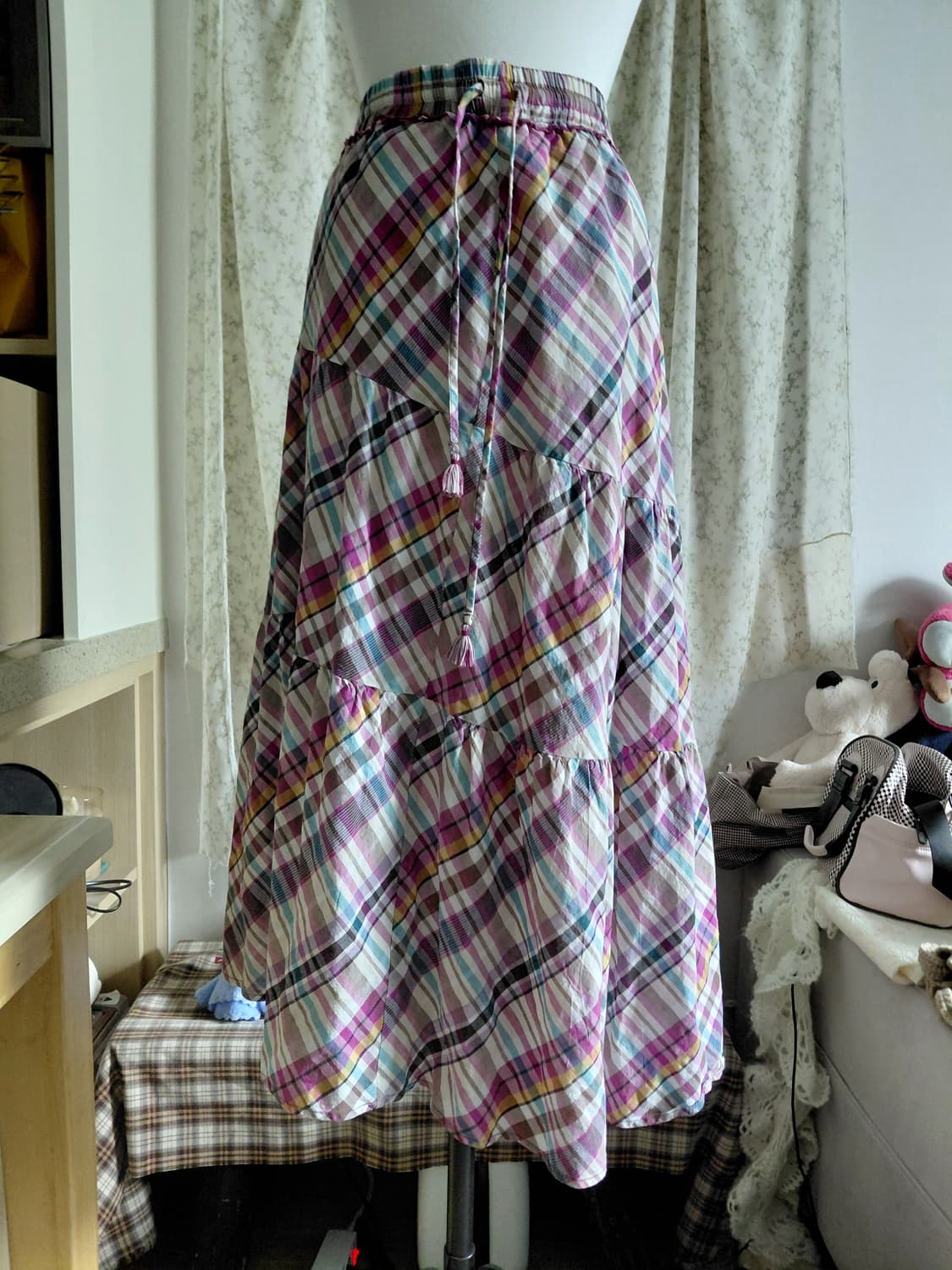 [빈티지] 써스데이아일랜드 체크 캉캉 롱 스커트 모리걸 상품이미지1