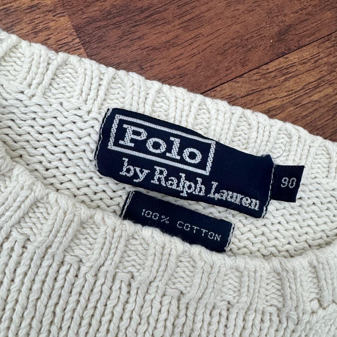 90(95) 폴로 랄프로렌 90s 아이보리 라운드 코튼 니트  상품이미지3