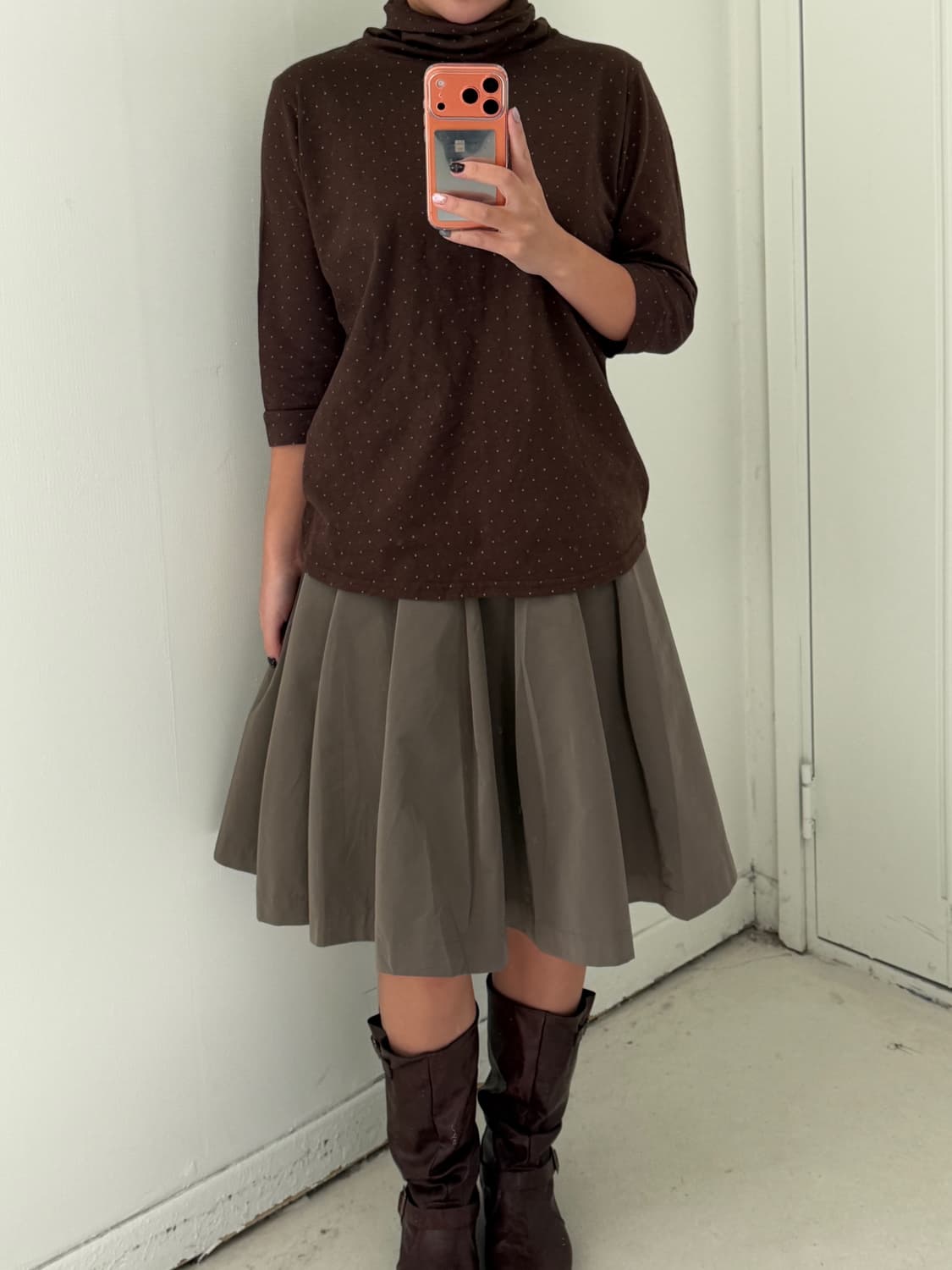 일본빈티지 브라운민트 도트 터틀넥 상품이미지2