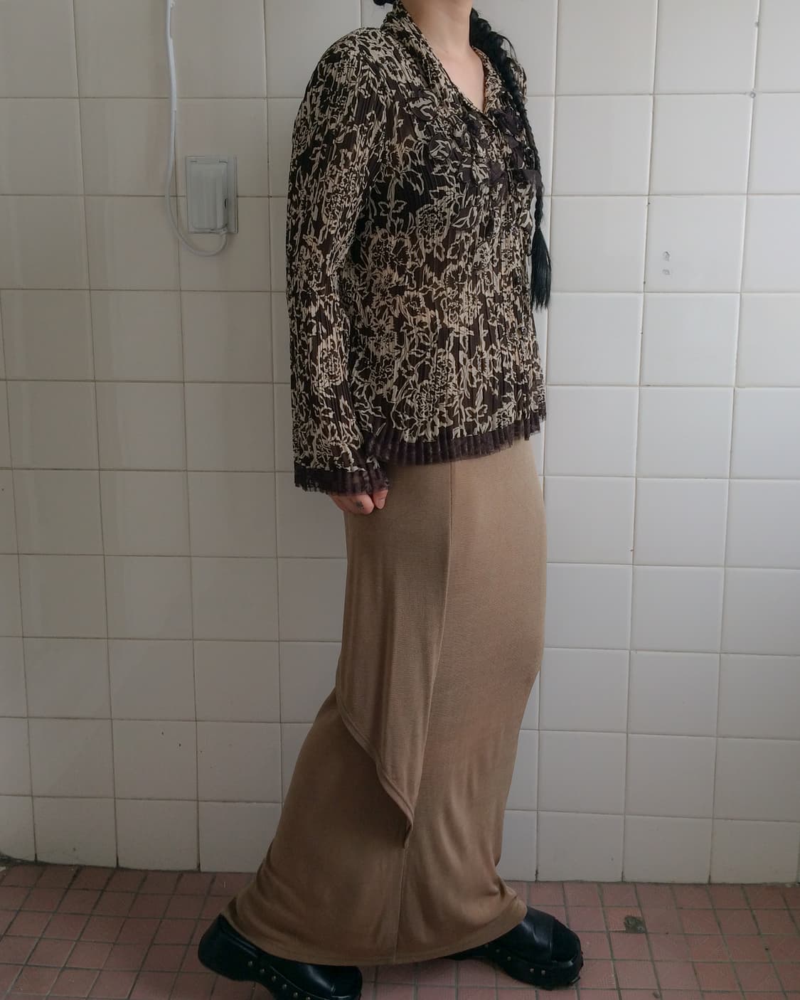 glossy ribbed maxi skirt 상품이미지5