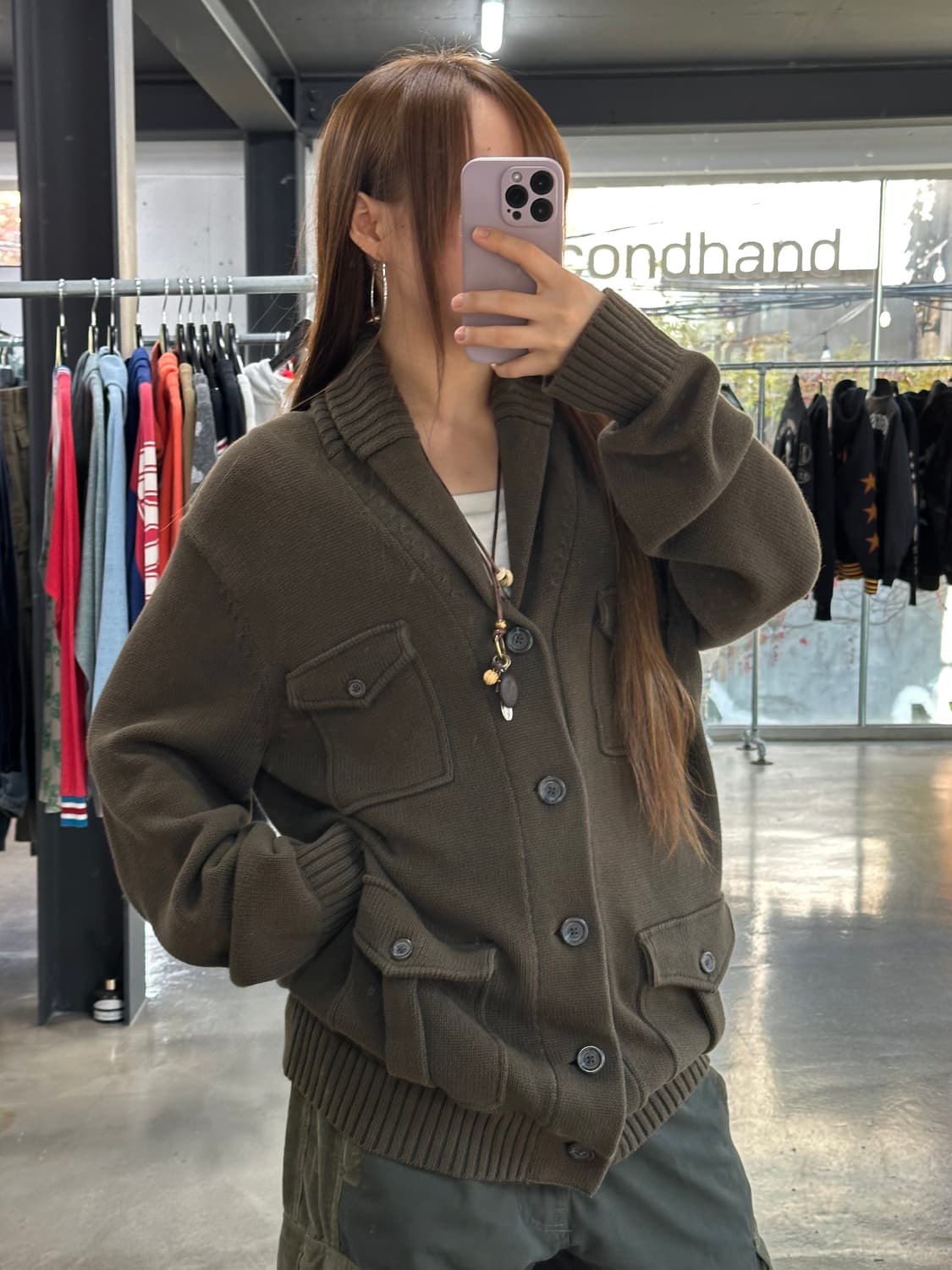 갭 멀티포켓 버튼 니트가디건 카키브라운 상품이미지4