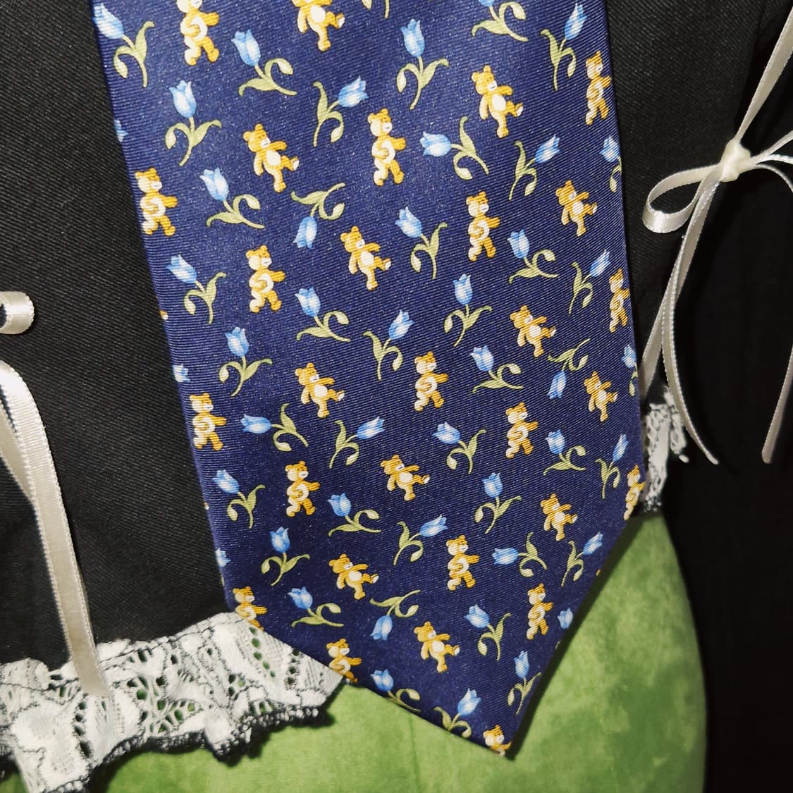 90s 프랑스 니나리치 테디베어 튤립 실크 넥타이 상품이미지7