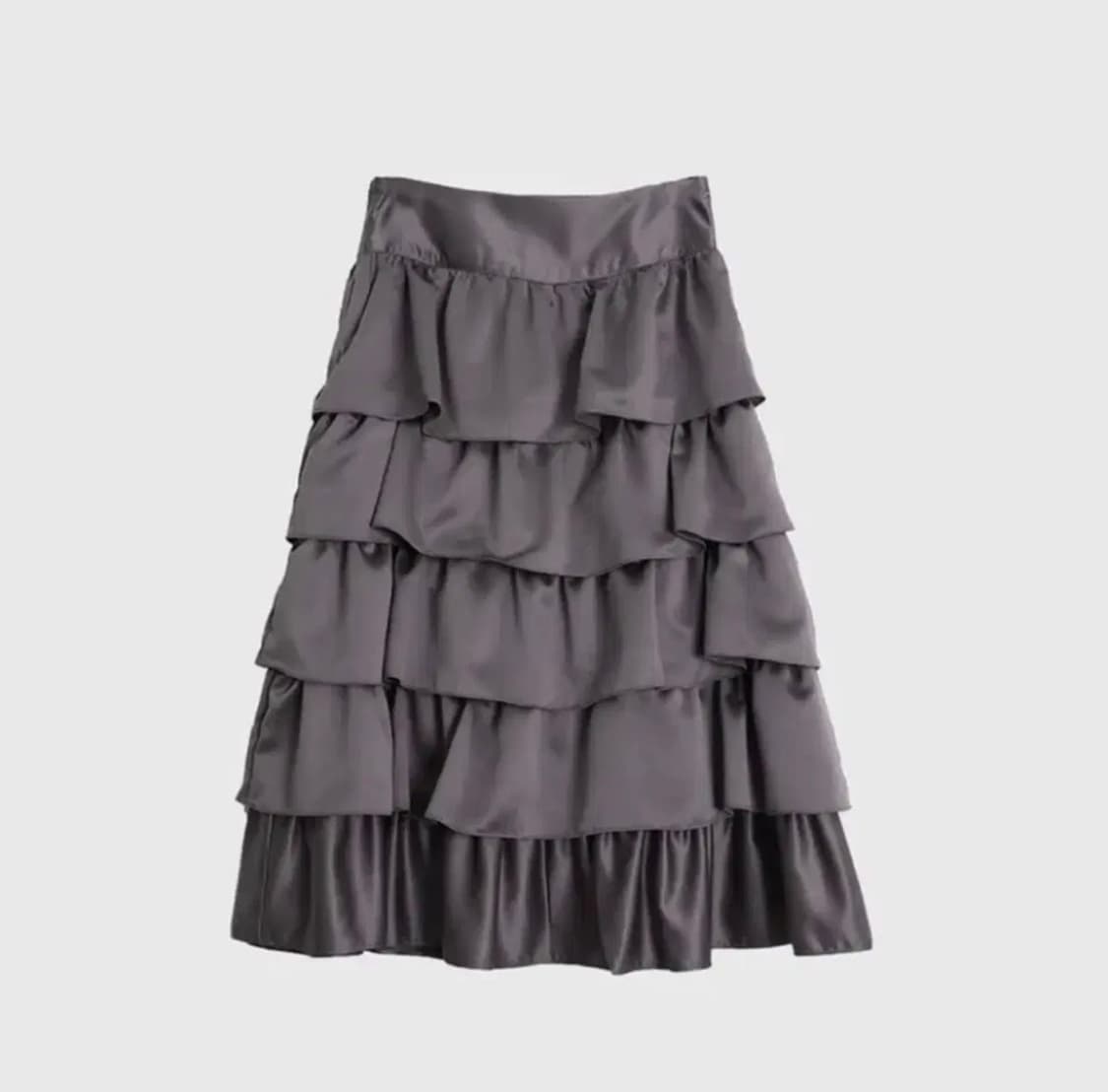 999휴머니티 새틴 러플 스커트 그레이 상품이미지1