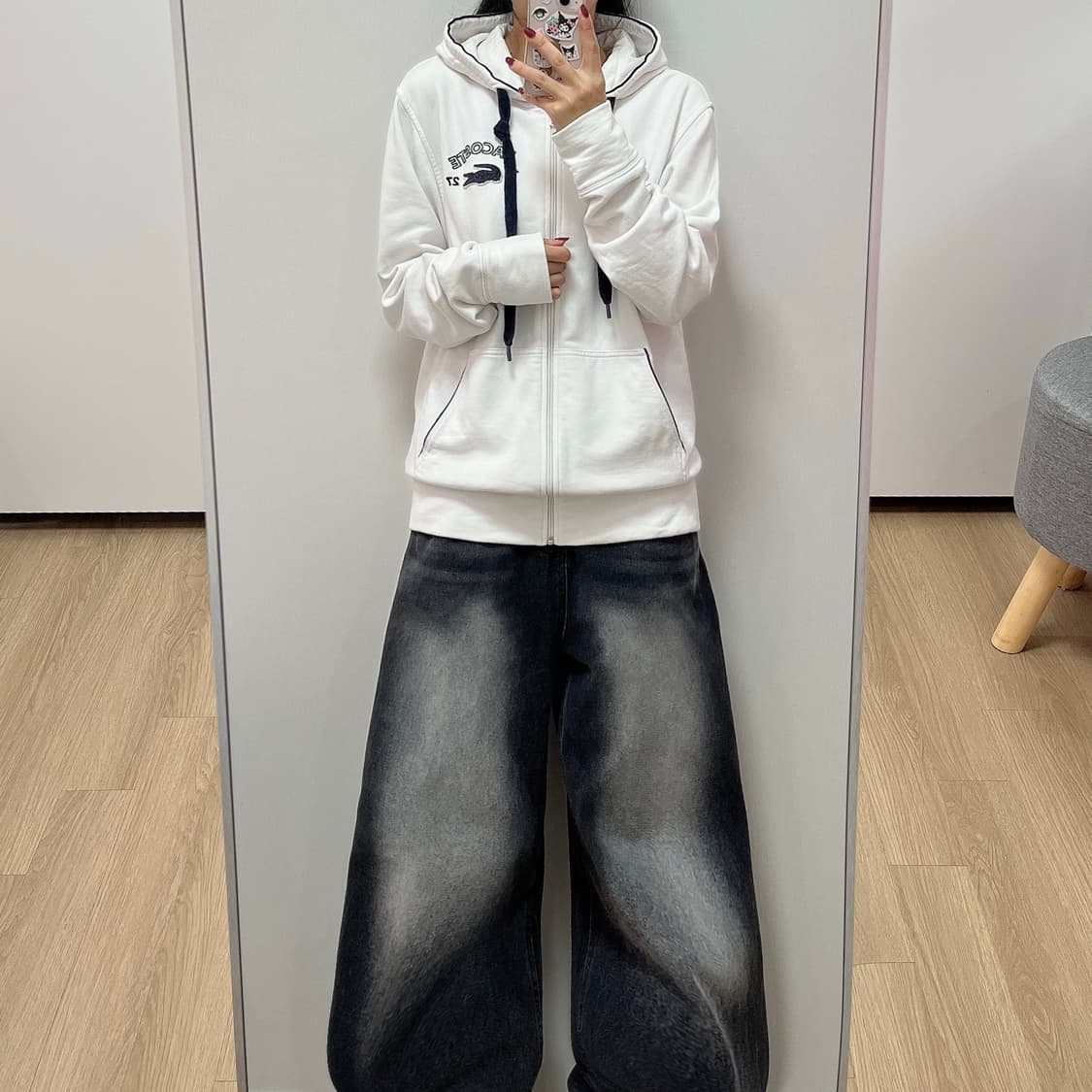 라코스테 자수로고 화이트 베이직 후드집업 상품이미지1