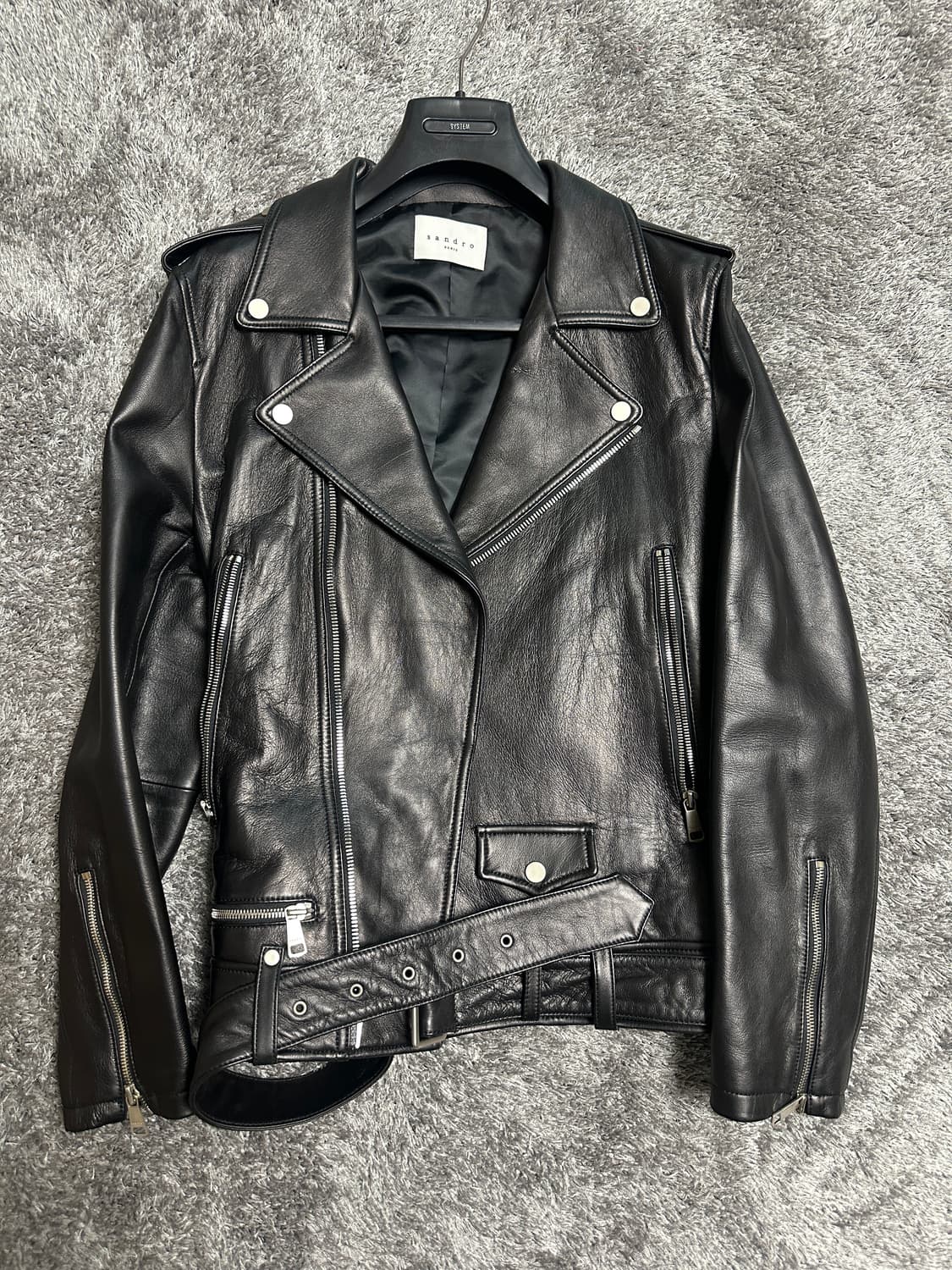 산드로 옴므 양가죽 라이더 가죽 레더 자켓 52 (100) 사이즈 블랙 상품이미지1