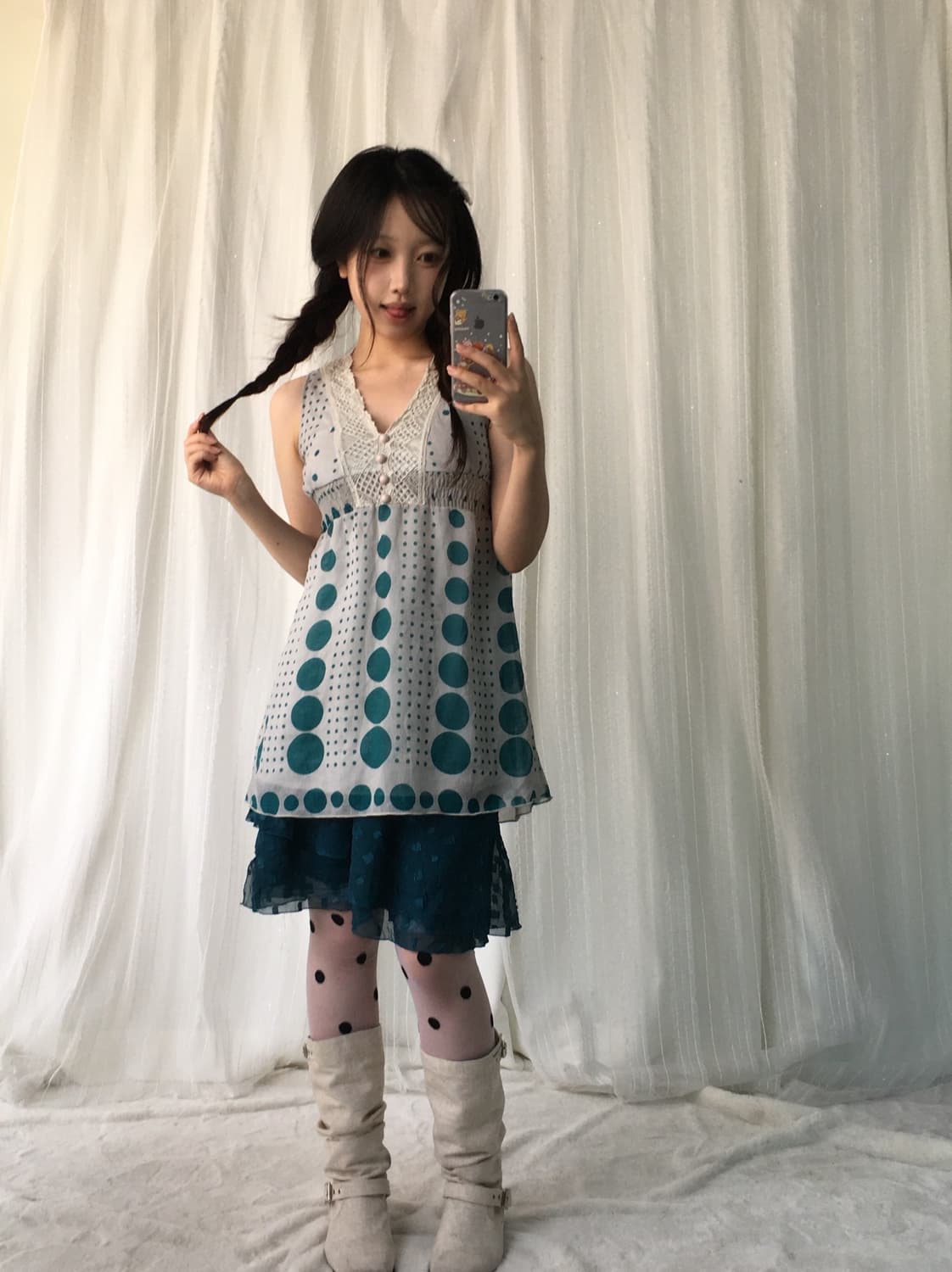 빈티지 청록 민트 도트 아카이브깔 코디세트  상품이미지3