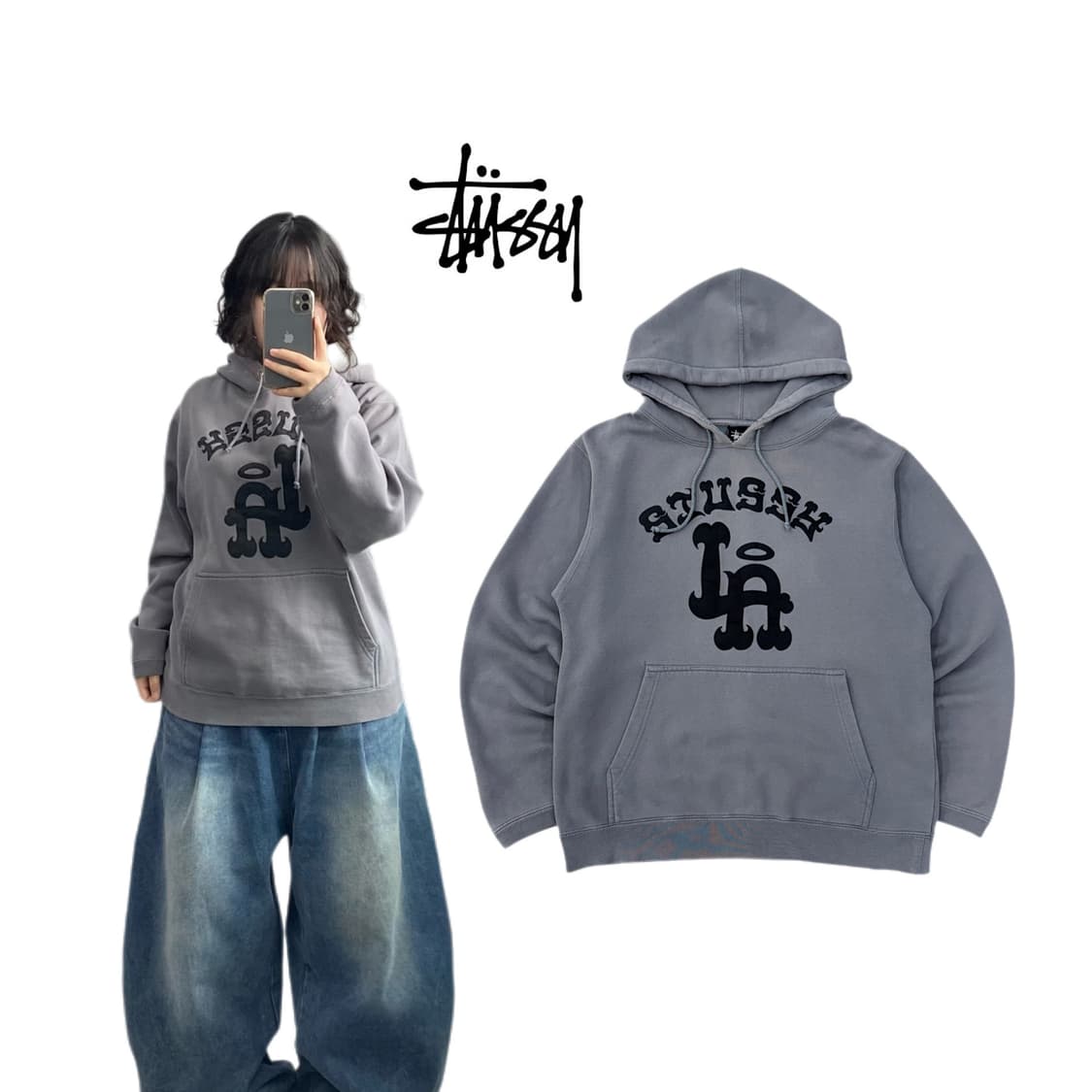 올드 스투시 LA 아치로고 스웻 후드티 상품이미지1