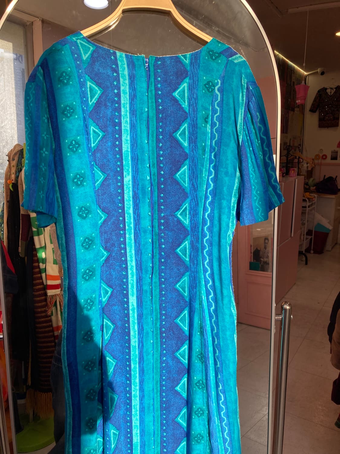 블루 패턴 에스닉 스퀘어넥 원피스 상품이미지6