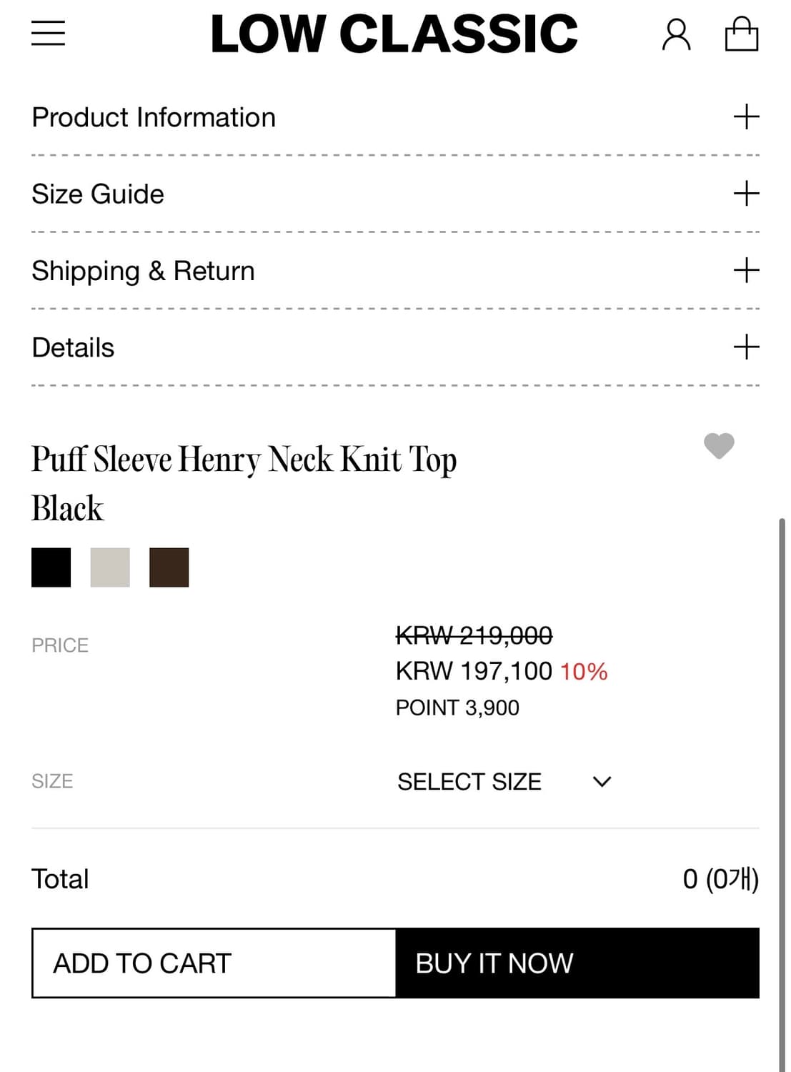 Puff Sleeve Henry Neck Knit Black 상품이미지6