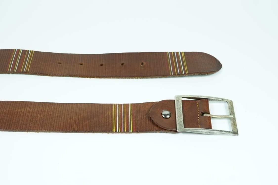 아메카지 무드 유니크 스트라이프 패턴 통가죽 벨트 상품이미지5