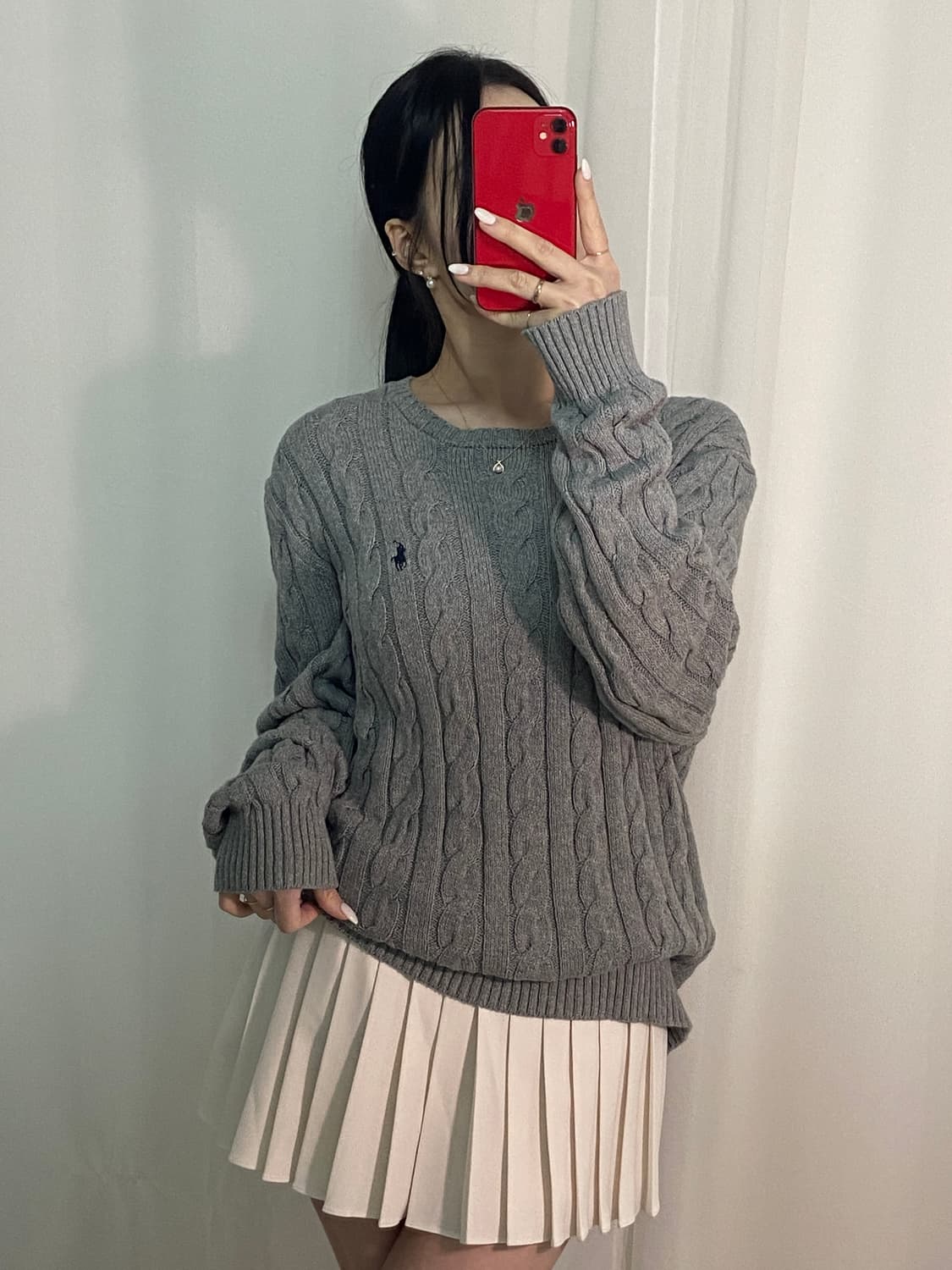 폴로 꽈배기 그레이 포니 니트 상품이미지1