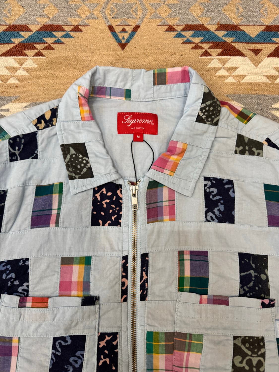 [M] 슈프림 패치워크 집업 셔츠 블루 상품이미지2