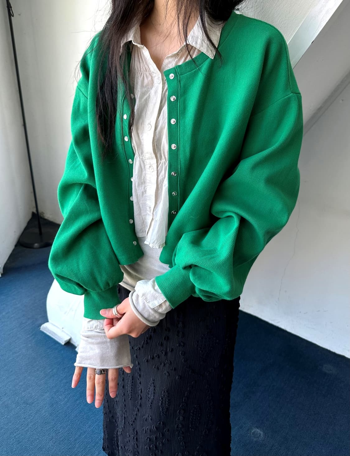 Cotton rib crew neck cardigan 상품이미지7