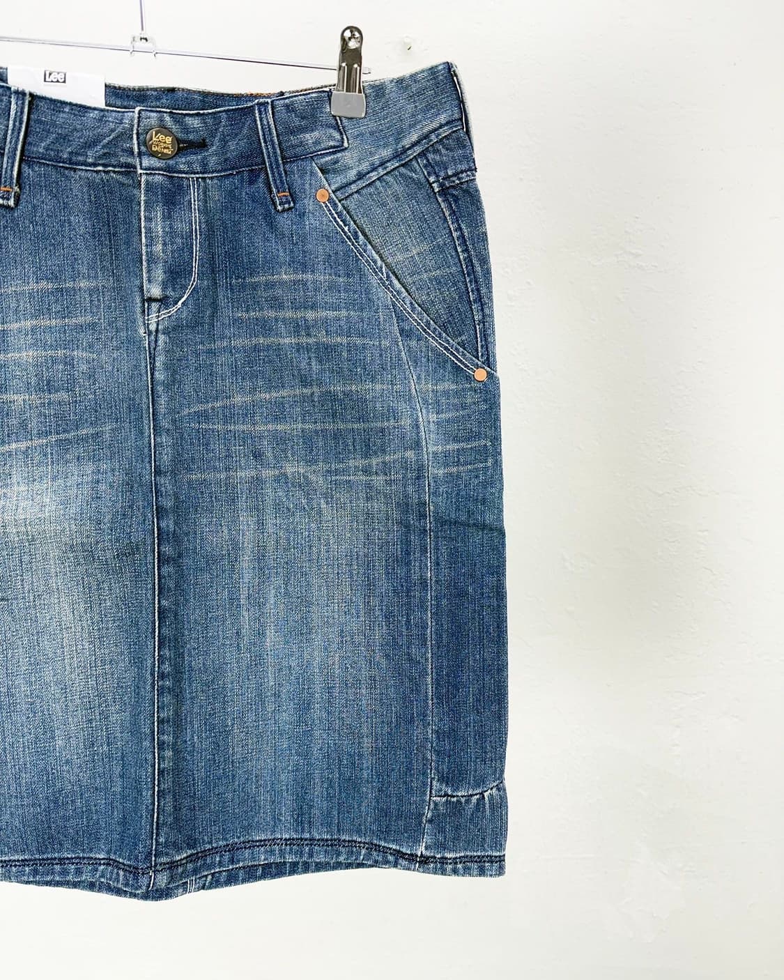 리 라이트 블루 캣워싱 부츠 미디 데님 스커트 상품이미지3