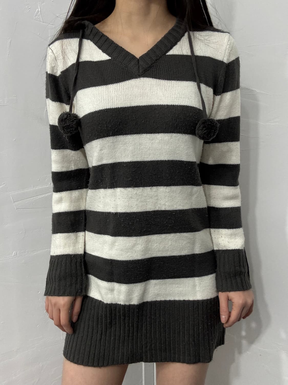 stripe hood knit onepiece 상품이미지3