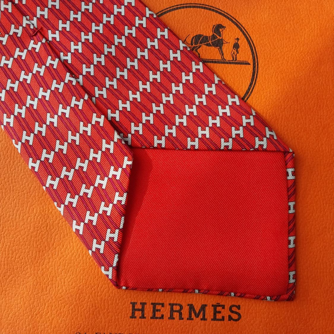 에르메스 실크 레드 H 모티브 넥타이 9.5cm A+~A등급 K2042 상품이미지10