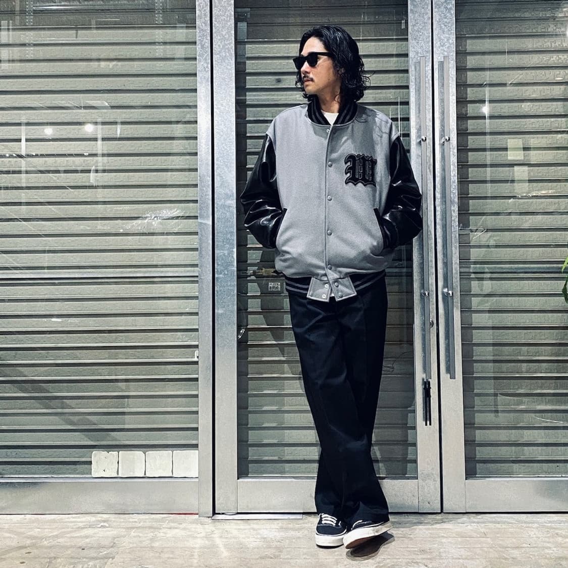 [L] 와코마리아 레더 바시티 자켓 그레이 상품이미지10