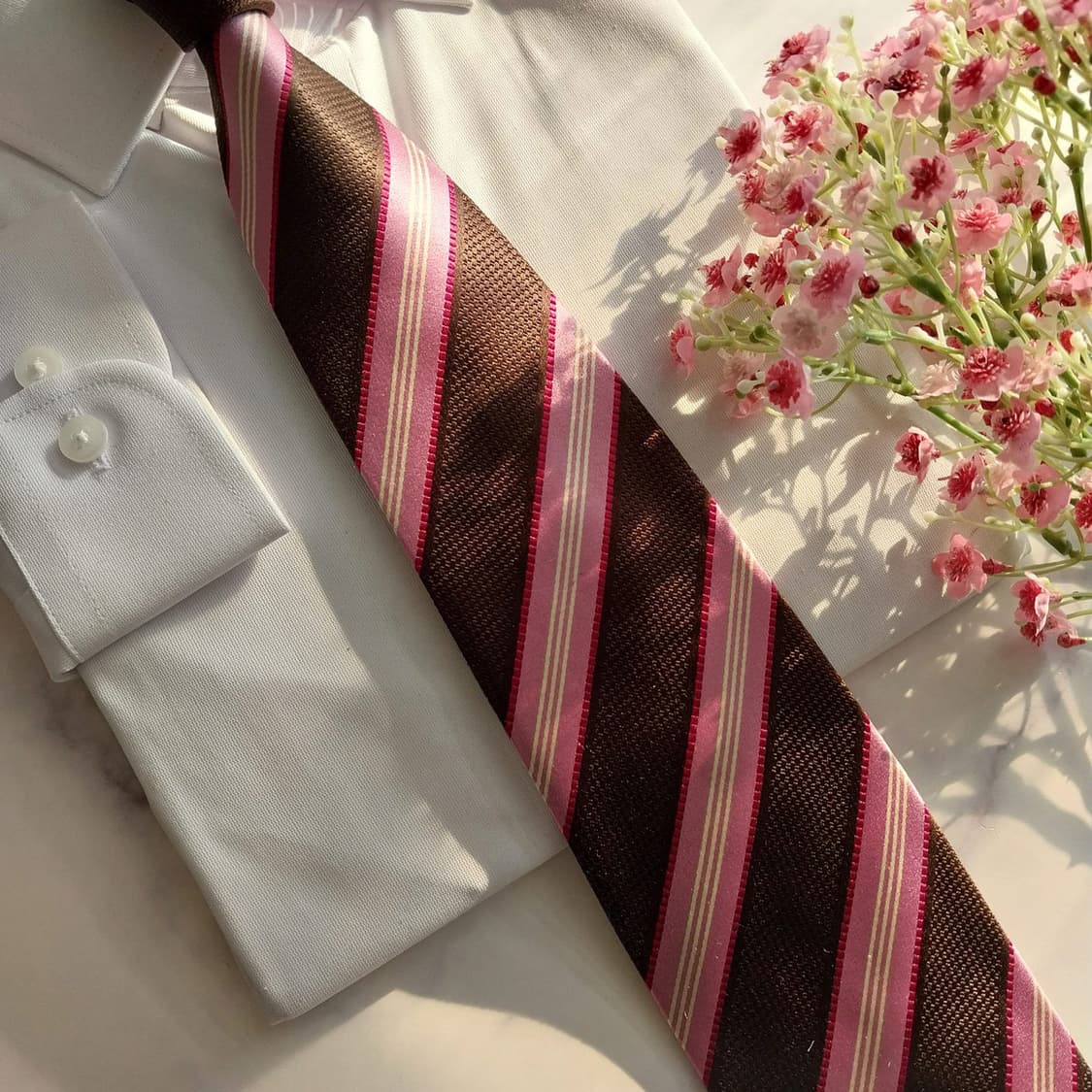 빨질레리 핑크브라운 실크 스트라이프 넥타이 9.1cm A+등급 K1414 상품이미지7