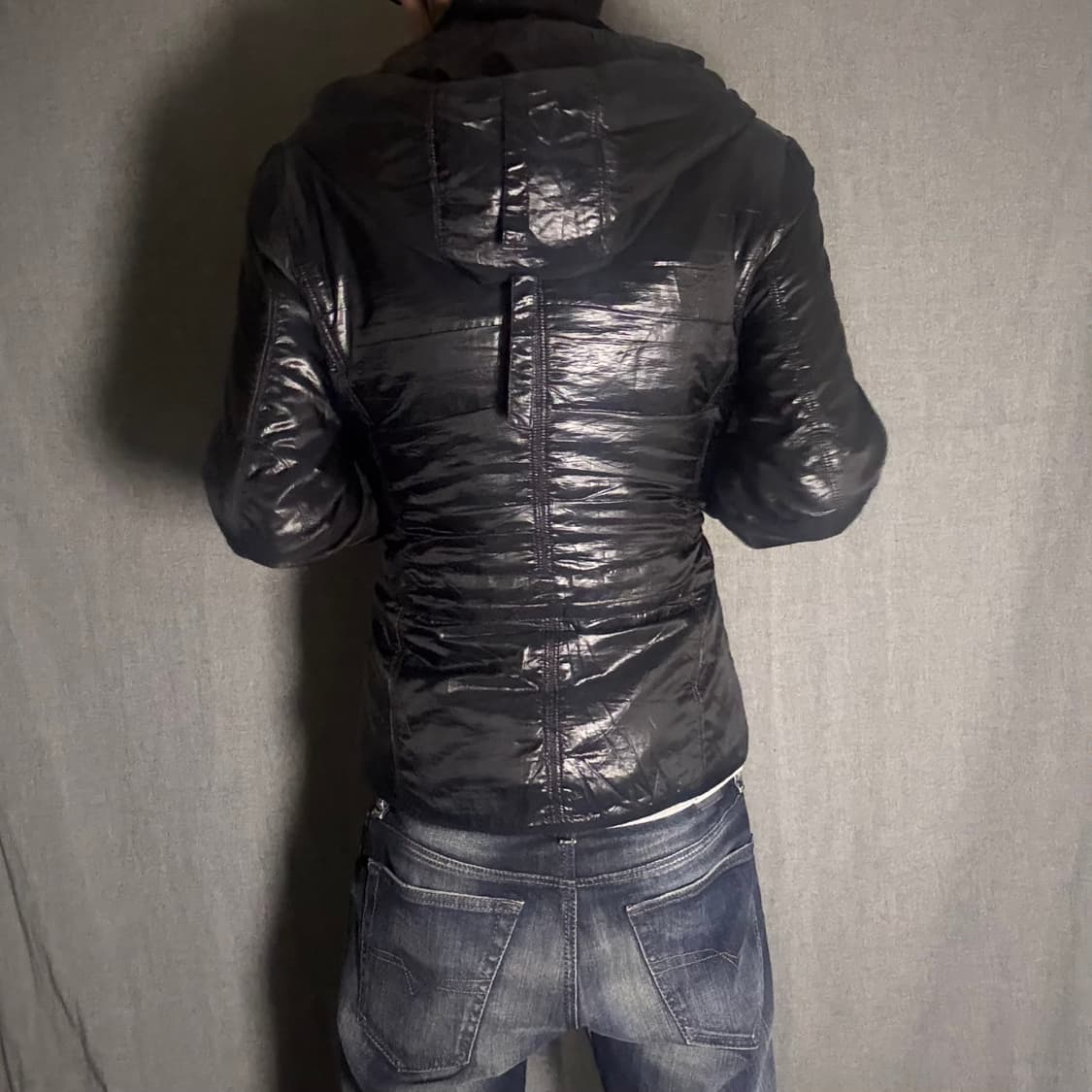 블랙 유광 후드 패딩 점퍼 상품이미지4