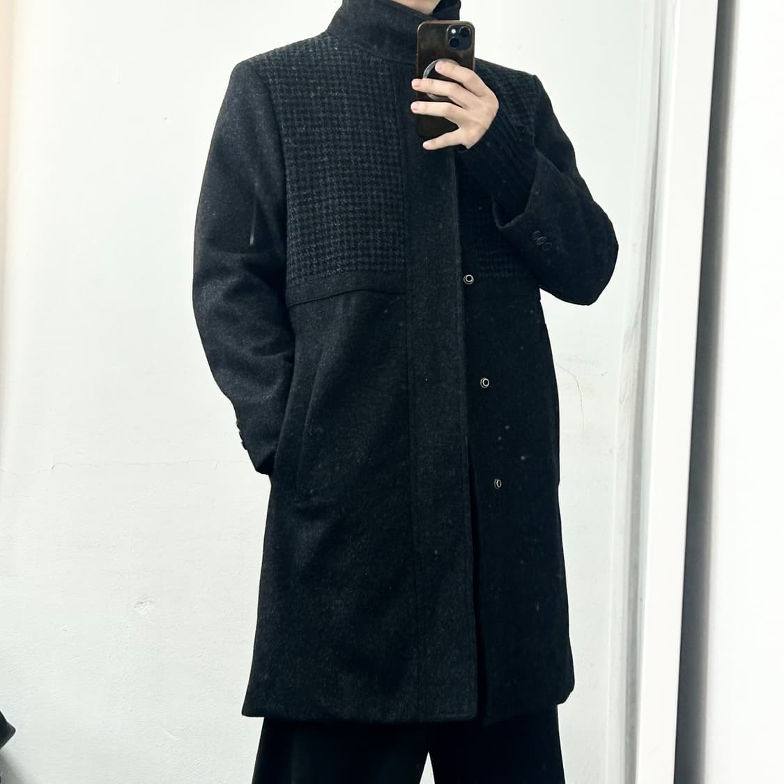 우영미 하이넥 헤링본 울 코트 상품이미지2