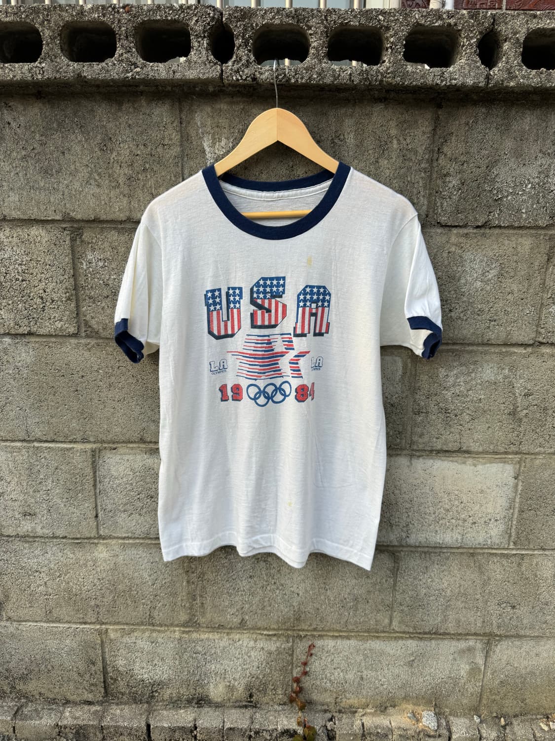 80s usa 빈티지 1984 올림픽 기념 싱글스티치 링거티 반팔 티셔츠 상품이미지1