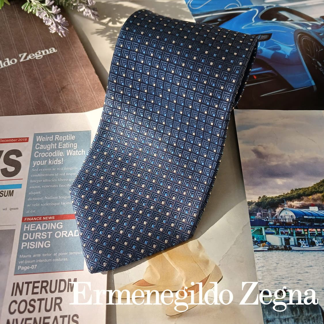 에르메네질도 제냐 자카드 패턴 넥타이 9.5cm A+등급 A19719 상품이미지5